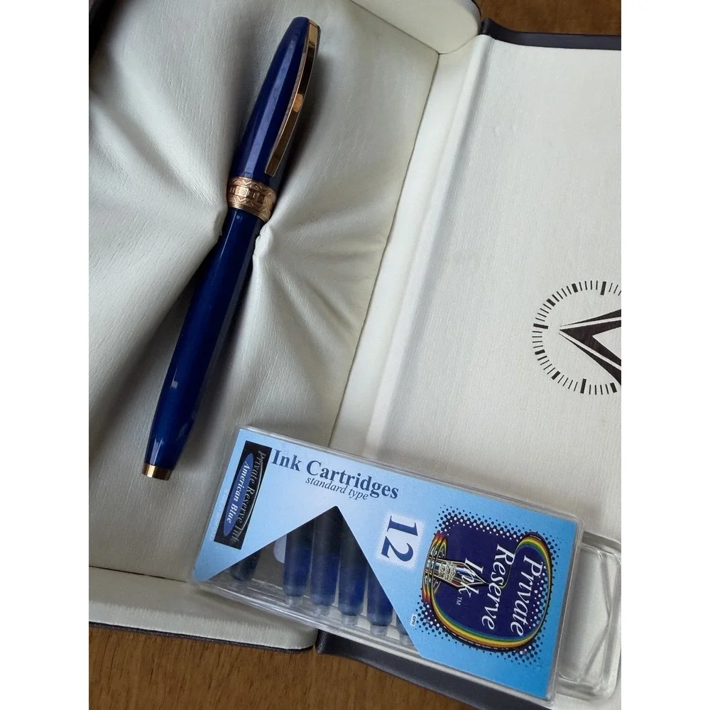 Visconti Firenze Blue Fountain Pen Rose Gold Trim‎ Medium Nib w/ Box & Ink